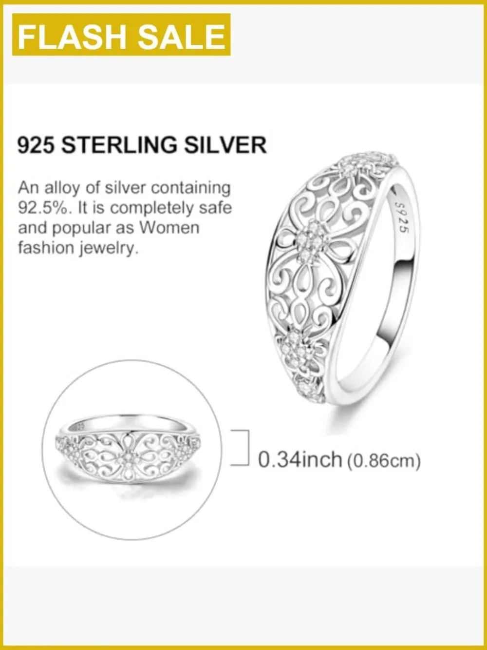 925 Sterling Silver Victorian Filigree Eternity Ring CZ Stones Band